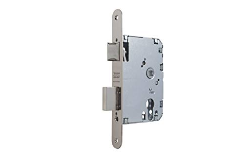 Cerradura para puertas de madera 2010P, sin cilindro, entrada de 60mm, con frente redondeado, acabado hierro niquelado