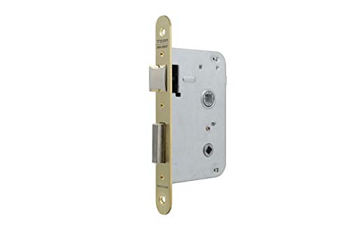 Tesa Assa Abloy 20045RHL Cerradura de embutir para puertas de madera 2004, Entrada 50mm, Frente Redondeado, Latonado