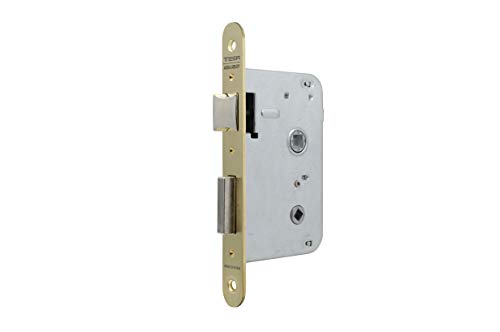 Tesa Assa Abloy 20045RHL Cerradura de embutir para puertas de madera 2004, Entrada 50mm, Frente Redondeado, Latonado