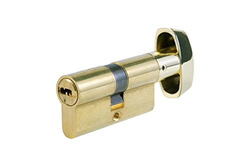 Tesa Assa Abloy, T85B3030L, Cilindro de Seguridad, T80, Leva Larga, Llave - Botón, Latonado, 30 x 30 mm