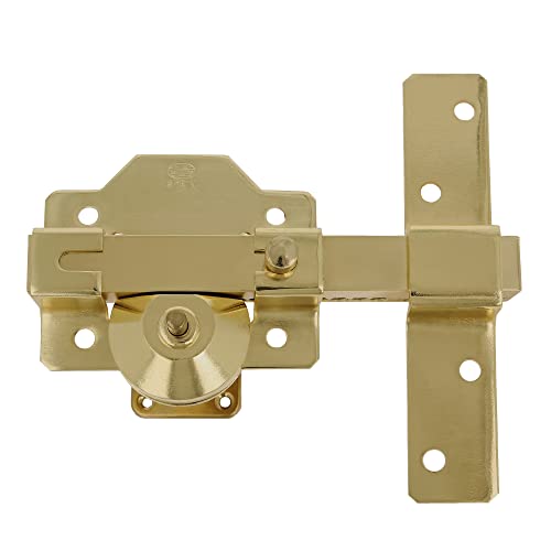 Amig - Cerrojo para Puerta | Con Bombillo Redondo de 50 mm | Seguridad Extra para Puertas de Entrada o de Paso | Con Llaves | Latón Dorado | 153 x 88 mm