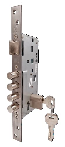 Lince Cerradura 32403 I Cerradura ALTA SEGURIDAD de frente en acero inoxidable I Para puertas de madera I Entrada de 50 mm I Palanca de bulones.