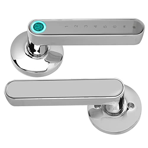 Cerradura de puerta de entrada sin llave, cerradura de puerta de huella digital biométrica inteligente, manija de puerta con desbloqueo de aplicación de huella digital para oficina e(Silver)