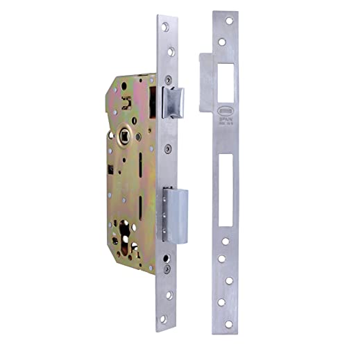 Amig - Cerradura de Embutir para Puertas de Madera | Con Paletón de Cierre | Frente y Soporte en Canto Cuadrado | Entrada de 50 mm | Picaporte reversible | Acero inoxidable | Plateado Mate | 270 mm