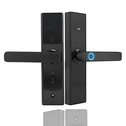 Lazmin Cerradura de Puerta electrónica Inteligente, Huella Digital de Metal Negro, Tarjeta, contraseña y Llave, Cerradura de Puerta de Entrada antirrobo, Palanca de Puerta, para el hogar, la Oficina