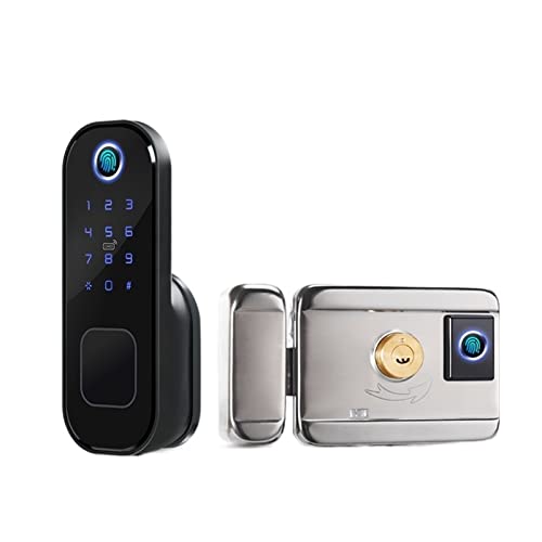 Cerradura de puerta electrónica Cerradura de puerta exterior de jardín de DOBLE CARA Compatible con la aplicación Tuya Código de acceso Wifi Tarjeta Rfid Cerradura de huella digital frontal sin llave