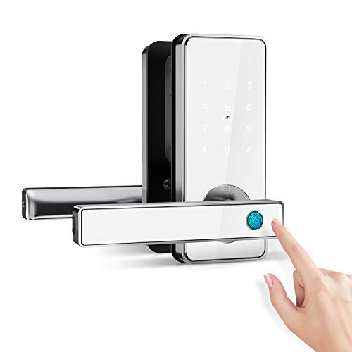 Ruveno Cerradura de puerta inteligente con huella dactilar con pantalla táctil, cerradura de puerta de entrada sin llave, WiFi, Bluetooth, aplicación, teclado, contraseña, cerradura de puerta(blanco)