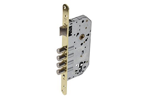 Cofan Cerradura de embutir | Para puertas de madera | Con 4 bulones | Medidas de 50 mm | Frente redondo y cuadrado en color níquel y latón | Leva larga