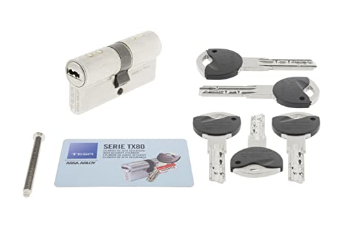 Tesa Assa Abloy TX80 TX853030N - Cilindro de Alta Seguridad, Doble Embrague, Leva Larga, Llave, Niquelado, 30 x 30 mm