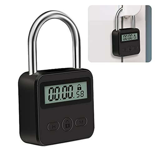 mizikuu Bloqueo de Tiempo Inteligente, Bloqueo de Temporizador Electrónico 99 Horas de Tiempo Máximo con Pantalla LCD Cerradura de Temporizador de Metal Candado de Seguridad Recargable, Negro