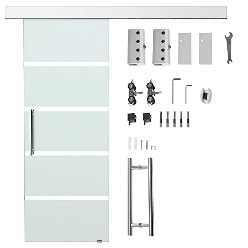 HOMCOM Puerta Corrediza de Vidrio Puerta Corredera Deslizante de Cristal Seguridad 77,5x205 cm