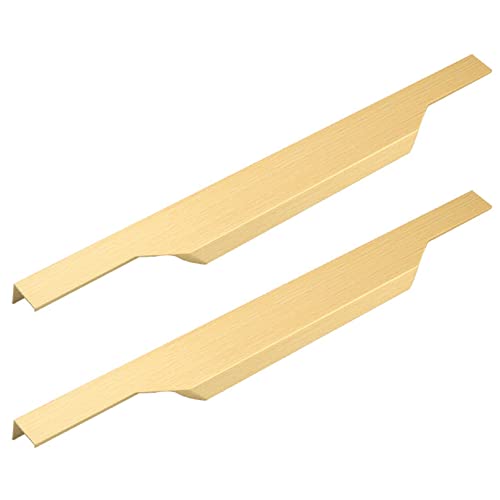 zcru004 Aleación de Aluminio Manijas Ocultas Manijas para Muebles Pomos para Armario Tirador de Cajón Armario Manillas Oro Cepillado 2 Piezas (Overall length 350mm)