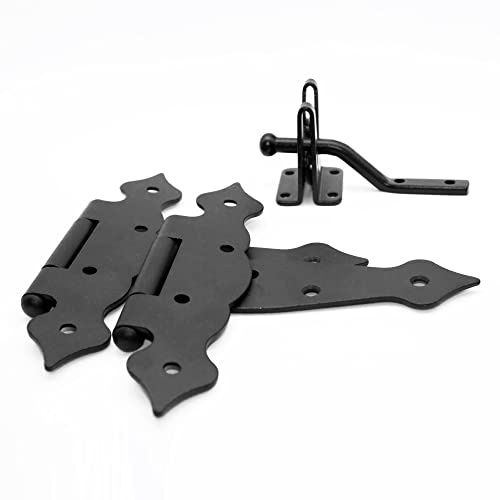 DOJA Barcelona | Kit Bisagras y Pestillo Puerta Forja | Bisagra en T 150x45x185x2,5 mm | Cerradura Puerta 48x38x58 mm | Zinc Negro | Kit Vallas para Jardin, Puertas de Madera Interior Exterior