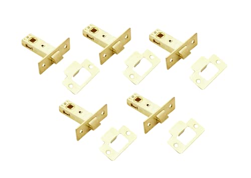 ARREGUI FontBrico A-1805597-P5 Pestillo de puerta para cerradura | Picaporte para Puerta | Pestillo para cerrojo | Pestillo tubular | 45mm | Canto cuadrado | Doble embellecedor | 5 piezas | Dorado