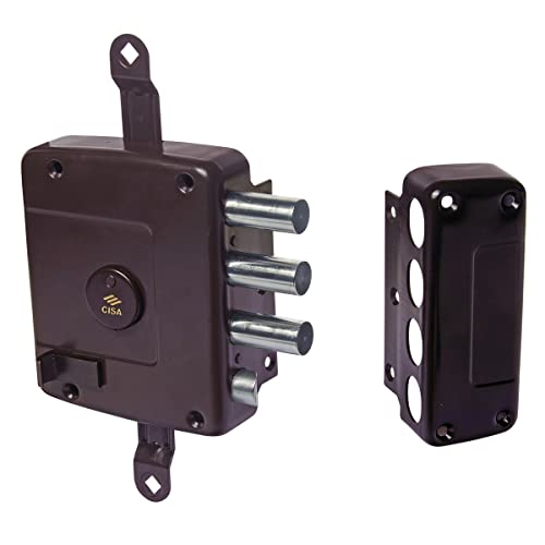 CISA 157167621, Cerradura de aplicar con doble mapa para puertas de hierro y madera, frontal de acero niquelado, con pelota, sin barras, botón externo, entrada 64, mano derecha