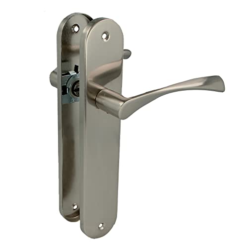 Amig - Juego de Manillas con Placa de Acero para Puertas | Mod. ISHI PB | 240 x 45 mm | Cuadradillo de 8 mm | Diseño Elegante y Sencillo | Sin Bocallave | Aluminio Níquel Cepillado