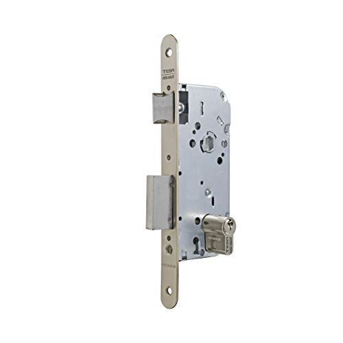 Tesa Assa Abloy 13058RHN Cerradura de embutir para puertas de madera Con Cilindro Niquelado Entrada 50 mm / Frente Redondo 130