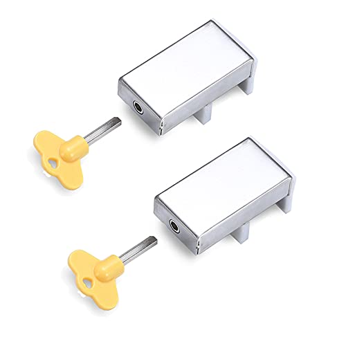 2 Pack Cerradura de Seguridad, Ventana Corredera Ajustable, Cerradura de Aleación de Aluminio, con cerradura de seguridad y llaves
