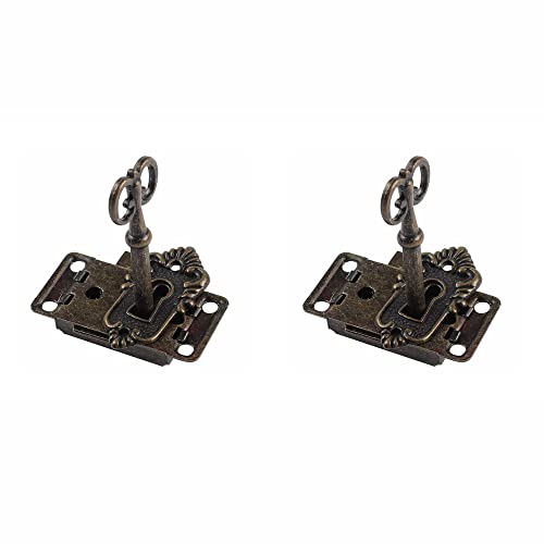 BDHI 2 piezas de cerradura de gabinete vintage estilo vintage cerradura de gabinete de bronce antiguo cerradura de puerta de gabinete conjunto para cajas de joyería cajas de madera armario de cajones
