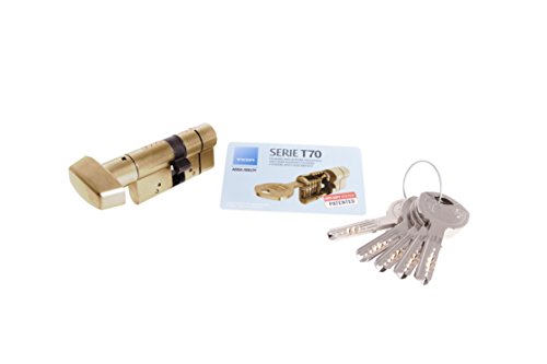 Tesa Assa Abloy Cilindro de Alta Seguridad, Botón - Leva Larga, Latonado, 35x35 mm