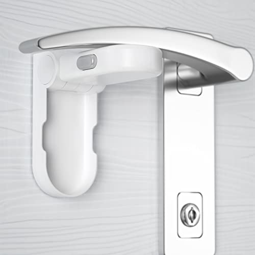 REDTRON Bloqueo de Seguridad para Bebés(Mejorado), Pack 2 Bloqueo de la Palanca de la Puerta para Niños con 3M Adhesivo, Bloqueo de Seguridad para Puertas usar para Golpecito, Puertas y Ventanas