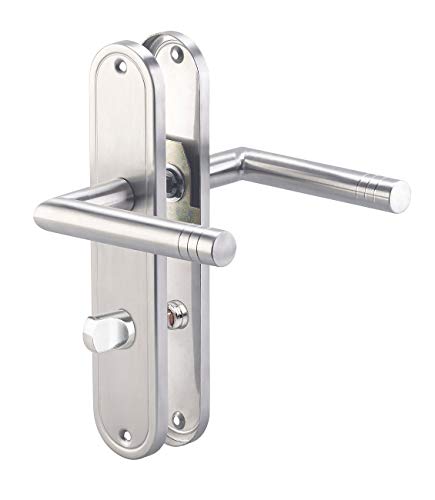 AGT Juegos de manilla para puertas - Perilla de la puerta: Juego de herrajes para puertas de acero inoxidable para baño y aseo 2 trinquetes, Juego de platos largos (Perilla de la puerta bañera)