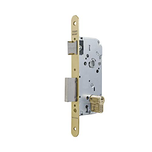 Tesa Assa Abloy 13058RAE Cerradura de embutir para puertas de madera Con Cilindro Dorado Entrada 50 mm / Frente Redondo 130