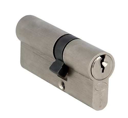 Amig - Cilindro de seguridad | Cerradura para puertas | Bombín de doble embrague |Leva larga | Incluye 3 llaves | Plateado Mate | Medidas: 70 (35-35 mm)