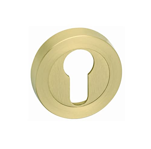 Bocallave roseta 53mm de diámetro, para puertas madera interior cerraduras y cilindros euro perfil embellecedor desmontaje rosca, montaje con tornillo de madera (LATON MATE)