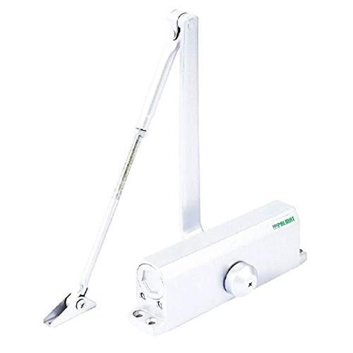 PALMAT - Cierrapuertas Hidráulico Automático – Ajustable, Cierre Automático, Ideal para Hogar y Comercial, Brazo Normal, Con Retenedor (80-120 Kg, Blanco)