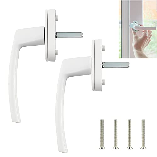 Tirador para ventana de aluminio, 2 unidades, color blanco, para puerta de balcón sin cilindro de cierre, en longitud de perno 35 mm, herrajes para ventanas, puertas de balcón y terrazas