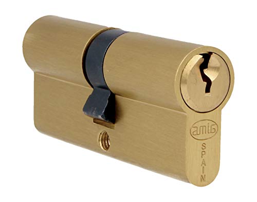 Amig - Cilindro de seguridad | Cerradura para puertas | Bombín de doble embrague |Leva larga | Incluye 3 llaves | Latón mate | Medidas: 60 (30-30 mm)