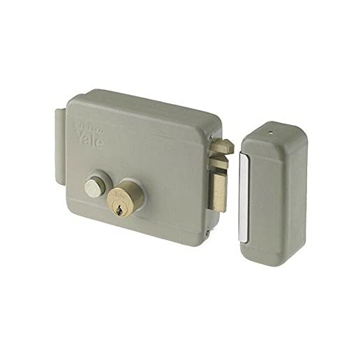 Cerradura eléctrica de sobreponer para puertas Art. 688 con pestillo azionabile retraído externo mediante llave, desde interior mediante botón, a distancia mediante impulso eléctrico de bajo voltaje (10 W-12 V). Acabado Acero Barnizado. controbocchetta incl