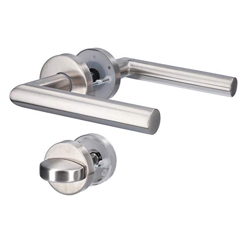 Alpertec Herraje de puerta de acero inoxidable satinado Moscú para puertas de WC/baño | Pomo de puerta | Manija de puerta | Manilla de puerta | AZ-L17, 28020530AZ