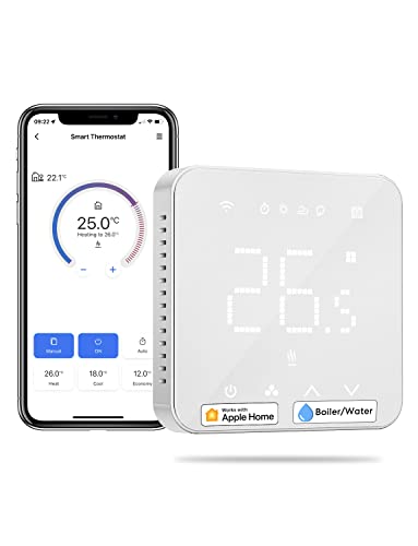Meross Termostato Inteligente WiFi para Calderas, Termostato de Calefacción de Pared para Calderas de Gas/Agua, Compatible con Apple HomeKit, Alexa, Google Assistant, Pantalla Digital Táctil LED