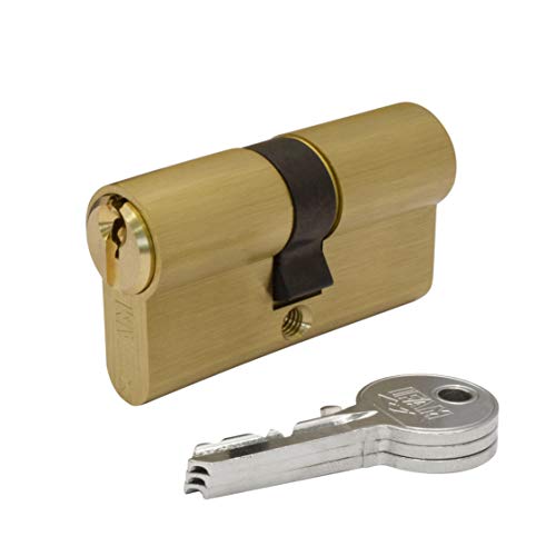 IFAM Cilindro Europerfil para Puerta, Serie F5SL, 30X30mm, Leva Larga, Bombín Cerradura 5 Pitones, Antitaladro, Antiganzúa, 3 Llaves de Serreta, Latón Extruido, Color Dorado, Seguridad y Protección