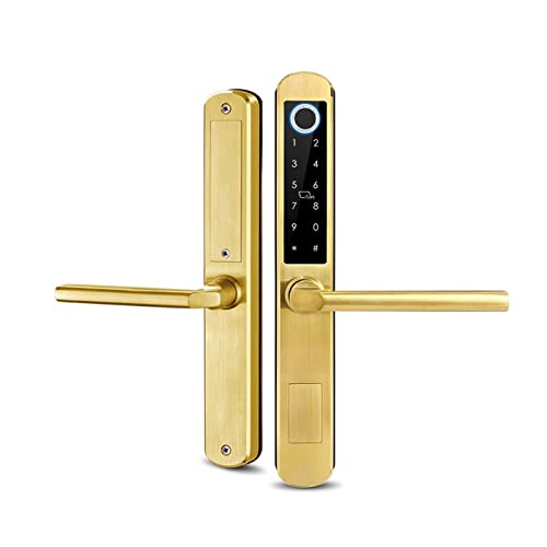 Cerradura inteligente IP66 for puerta de vidrio corrediza de aluminio for Patio, cerradura Tt, manija de aplicación, teclado, huella dactilar, Rfid, cerradura electrónica Digital (Color : Gold, Size