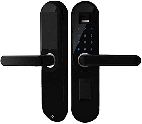 SHKUU Cerradura Puerta Entrada sin Llave Inteligente Cerradura electrónica Huella Digital Cerradura Digital Seguridad Antirrobo, Manija Libre Dos direcciones con Llave Repuesto Emergencia, Negro