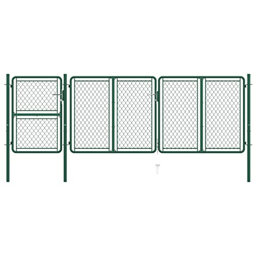 vidaXL Puerta de Jardín Cancela Valla Verja Patio Entrada Exterior Cerca Cerradura Robusta Estable Duradera de Acero Verde 125x395 cm