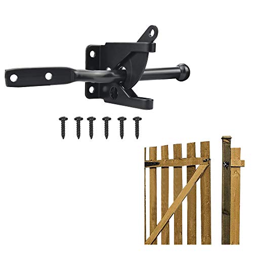 Favengo Cerrojo de Puerta de Madera Pestillo Puerta Exterior Cerrojo Exterior de Acero inoxidable Cerrojo Largo Negro para Puerta de Madera, Puertas Jardin Exterior, 143mm de Largo + 6 Tonillos