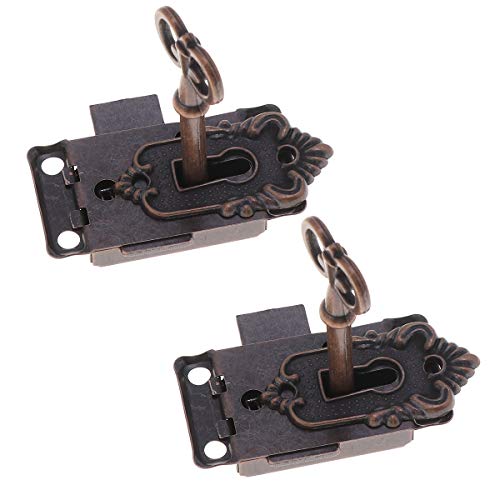 Yardwe Cerradura de la puerta del gabinete Cerradura de armario antigua Muebles decorativos Cerradura con llave y tornillos 2PCS