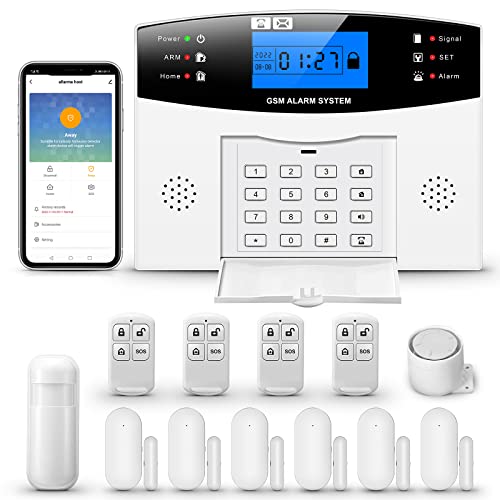 Sistema de Alarma para el hogar con Teclado, Sistema de Alarma de Seguridad para el hogar gsm con Sensor Detector de Infrarrojos, Sensor de Puertas/Ventanas, Kits antirrobo domésticos de 13 Piezas