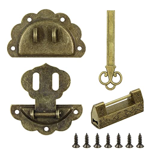 Antiguo Latch Hasp Bisagras Plegables - 4 Piezas Retro Pestillo de Estilo con 7 tornillos para cajas madera Caja vintage Gabinete antiguo y otros cajones madera, joyero, muebles, armario decorativo