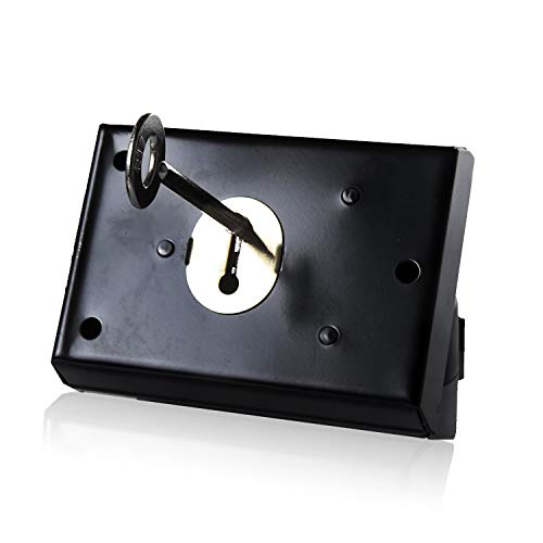 XFORT Cerradura de llantas, montada en superficie con pestillo incorporado y llave, acabado liso con diseño anticorrosión, ideal para puertas de madera externa, 100mm, Negro