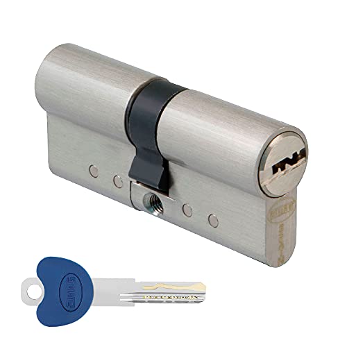 AMIG - Cilindro de seguridad 20000 | Sistema antibumping y antiganzúa | Doble embrague | Bombín antiextracción y antirrotura | Medidas: 90cm (40-50 cada lado desde el centro de la leva) | Cromado Mate