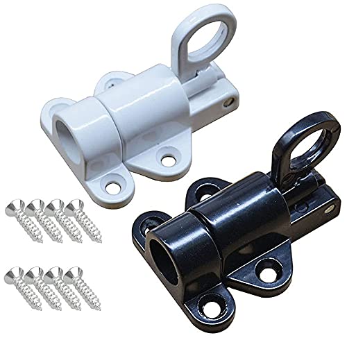 2 Piezas Cierres Pestillo Automático, Cerradura de Perno Seguridad, Pestillo Resorte Aleación Aluminio, para Ventanas, Puertas de Patio, Gabinetes de Almacenamiento (Blanco, Negro)