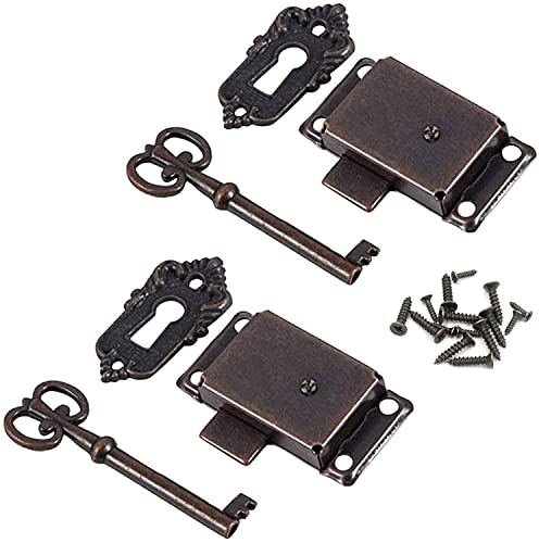 Cerradura de Puerta de Armario Antiguo, Cerradura Decorativa para Muebles con Llaves Y Tornillos, para Buzones, Armarios, Caja de Herramientas (2 Unidades)