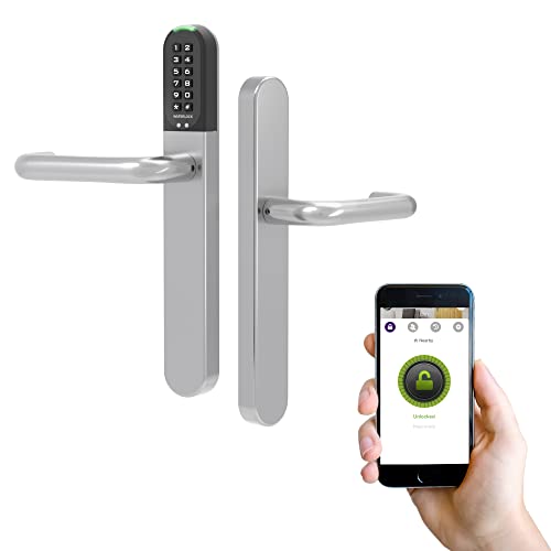 WAFERLOCK Cerradura inteligente L701, cerradura de manija de puerta de entrada sin llave con control de aplicación, tarjeta llave, código de acceso. Bluetooth habilitado, resistente al agua Negro