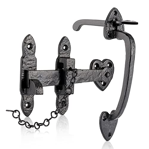 XFORT Smithy's Range - Pestillo para puerta de pulgar negro, antiguo, tradicional Suffolk, pestillo para puerta de hierro fundido, adecuado para puertas de cobertizos y puertas.