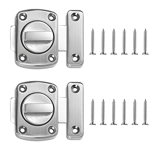 Cerradura de Puerta Perno de Puerta Cerrojo de Perno Aleación de Zinc Acabado Cepillado Cerradura Puerta con Tornillos para Puerta de Baño Armario de Puerta 2 Piezas (Plata)